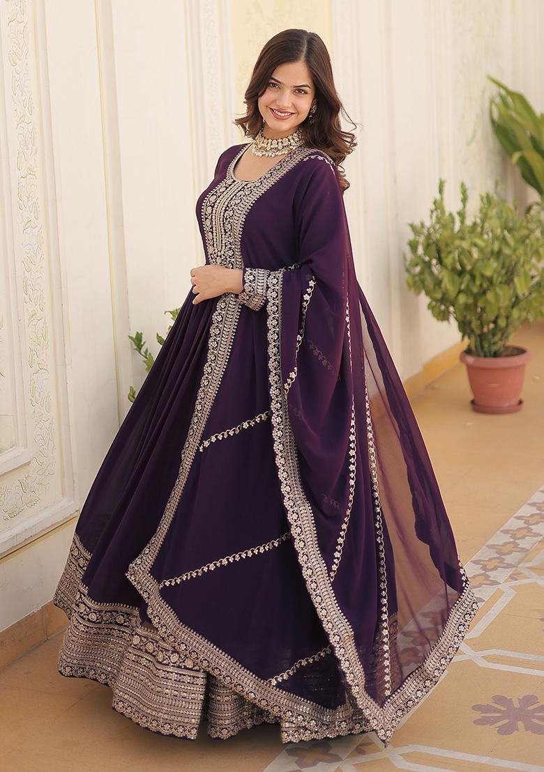 Purple Sequin Embroidered Georgette Anarkali Set