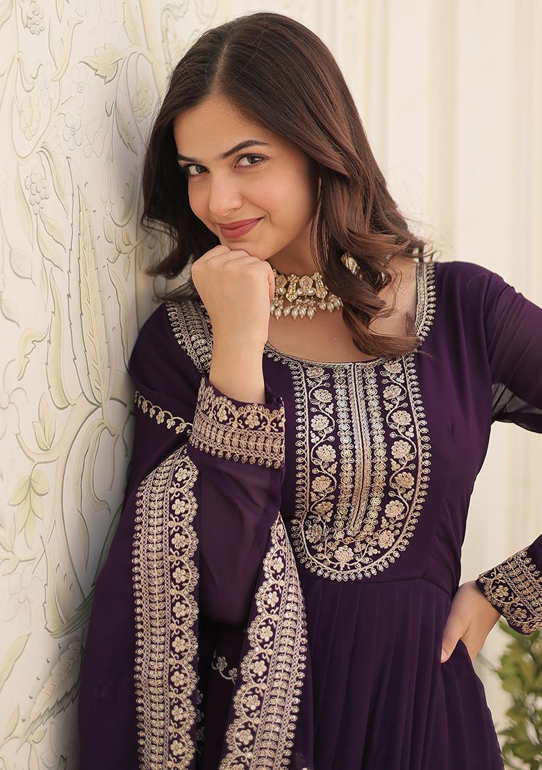 Purple Sequin Embroidered Georgette Anarkali Set