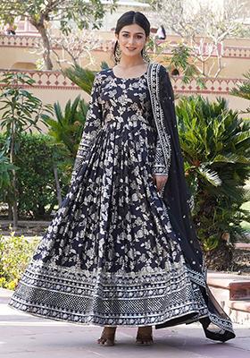 Black Embroidered Jacquard Anarkali Set