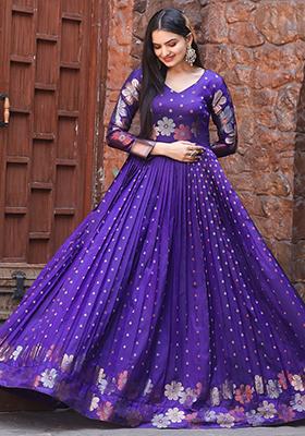 Purple Zari Weaving Banarasi Silk  Anarkali Set