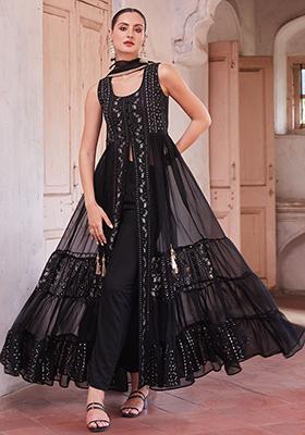 Black Sequin Embroidered Georgette Kurta Set
