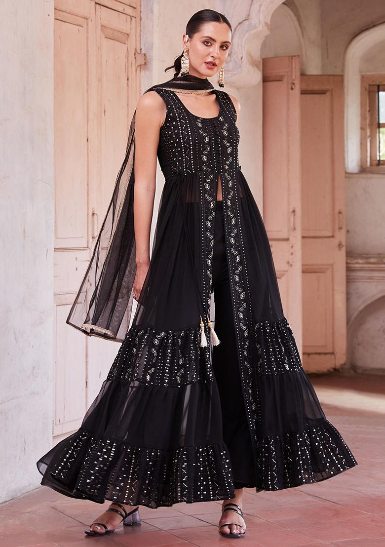 Black Sequin Embroidered Georgette Kurta Set
