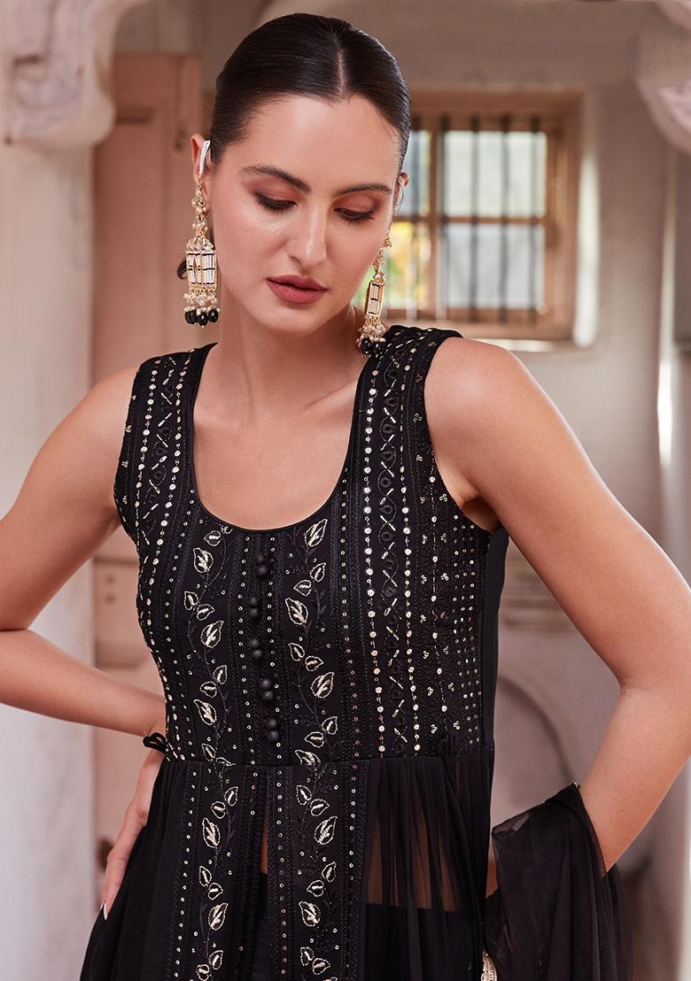 Black Sequin Embroidered Georgette Kurta Set