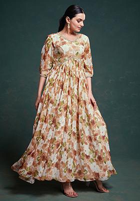 Multicolour Floral Print Georgette Anarkali Set