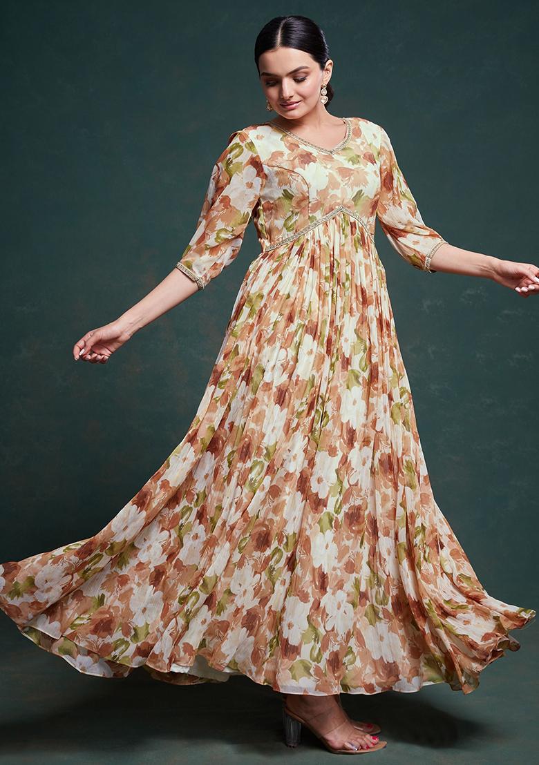 Multicolour Floral Print Georgette Anarkali Set
