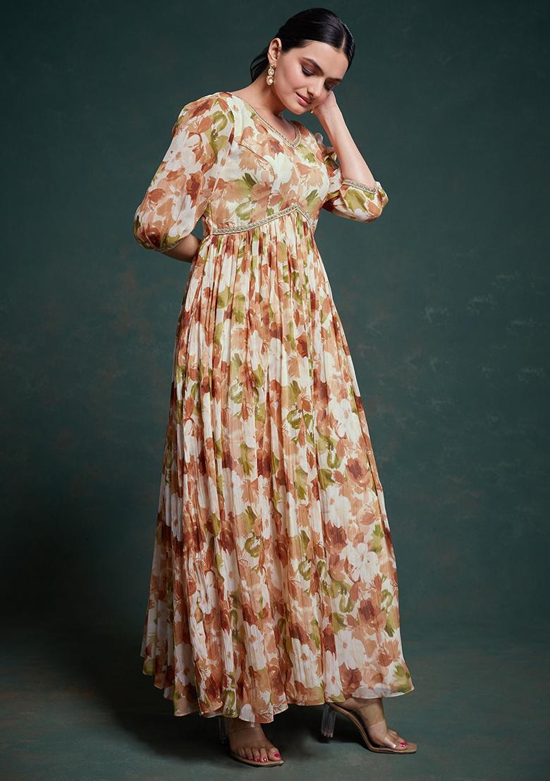 Multicolour Floral Print Georgette Anarkali Set