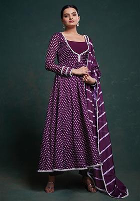Purple Printed Organza Kurta Set