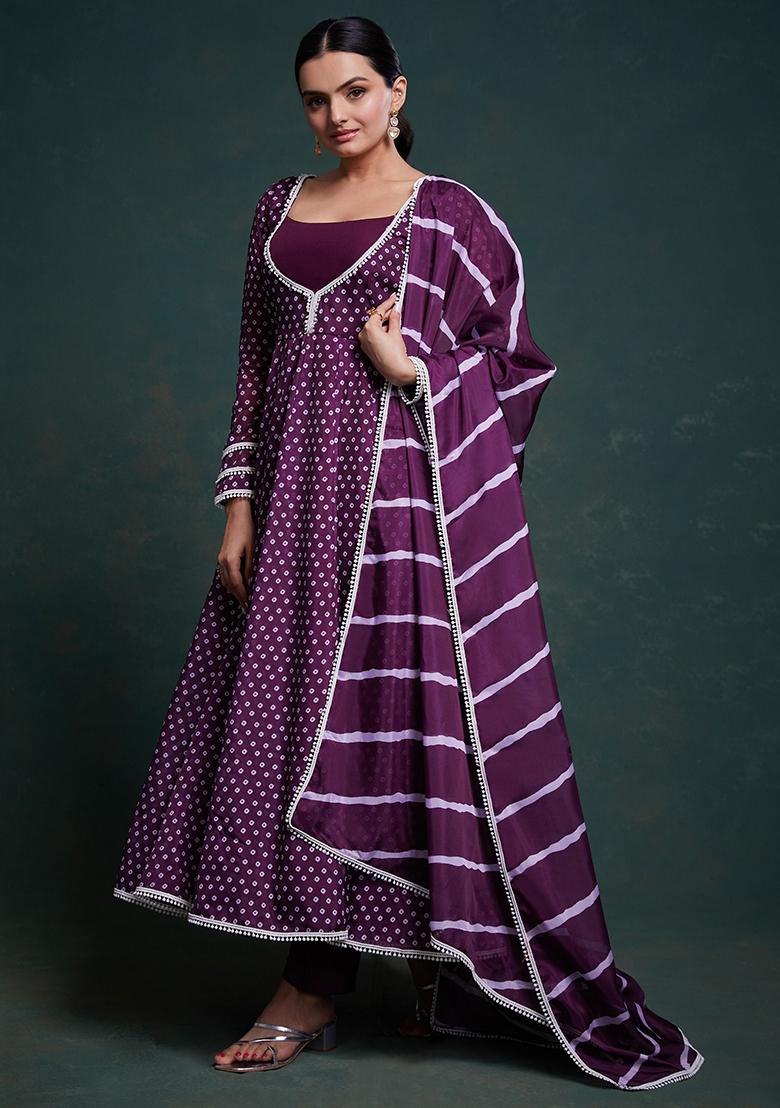Purple Printed Organza Kurta Set