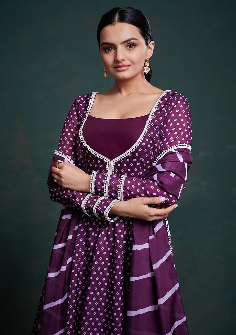 Purple Printed Organza Kurta Set