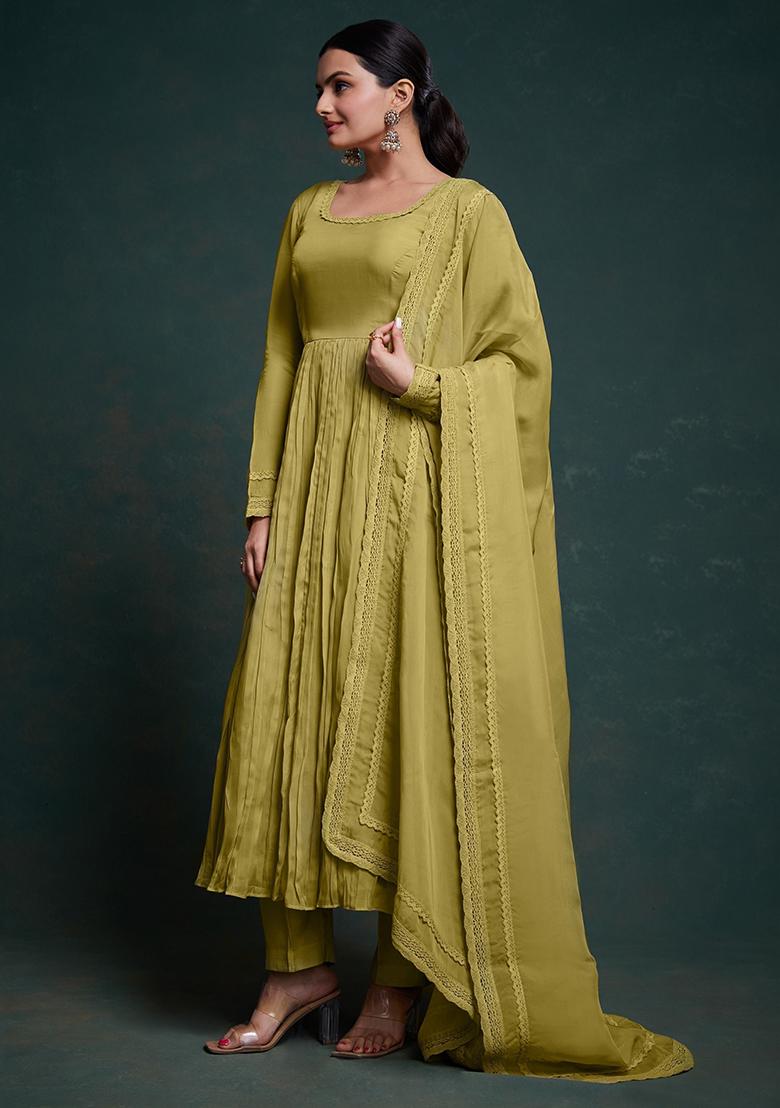 Green Embroidered Organza Kurta Set