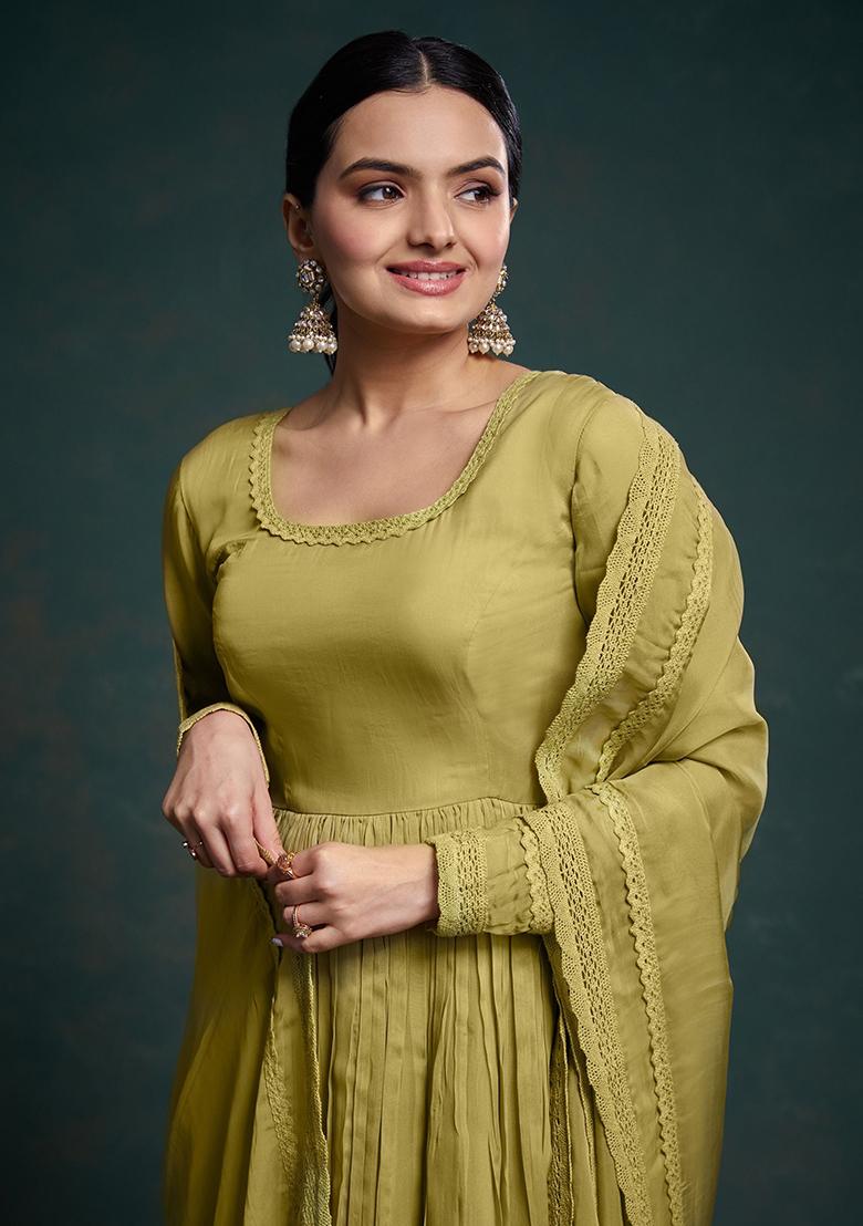 Green Embroidered Organza Kurta Set