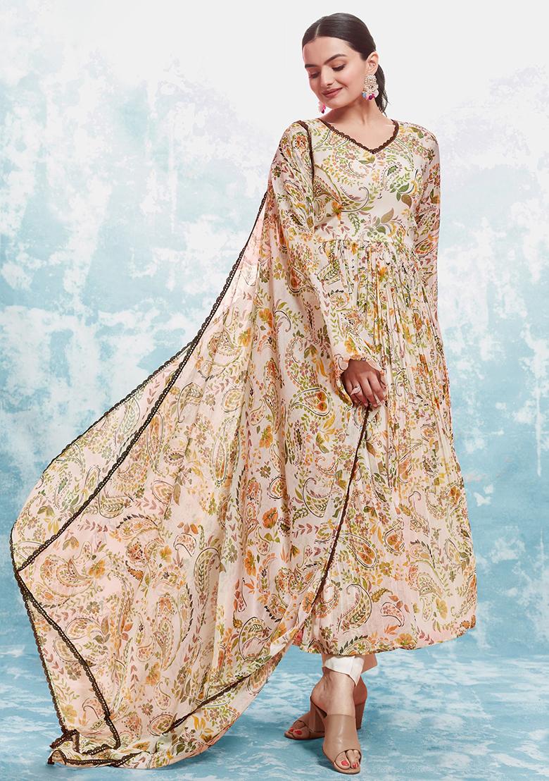 Buy Women Off White Digital Print Georgette Kurta Set - XKS21068