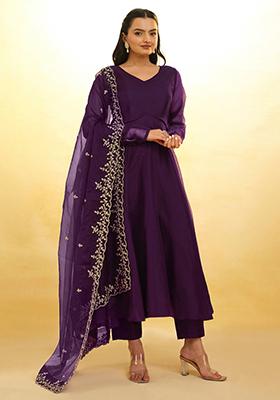 Purple Embroidered Organza Kurta Set