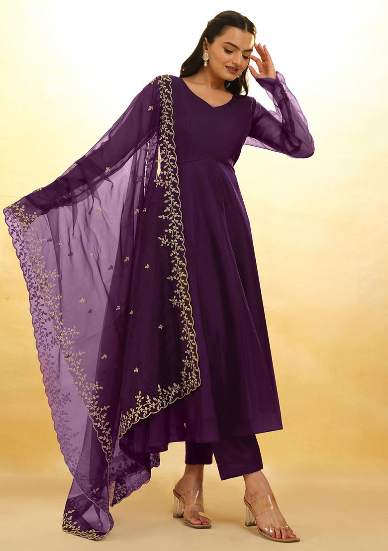 Purple Embroidered Organza Kurta Set