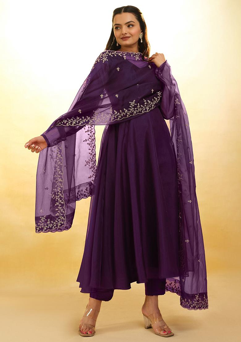 Purple Embroidered Organza Kurta Set