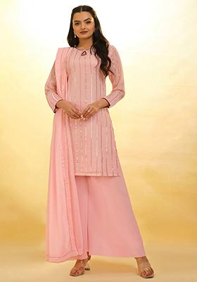 Pink Sequin Embroidered Georgette Kurta Set