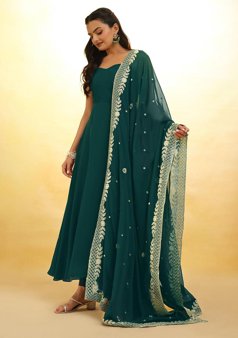 Green Embroidered Georgette Kurta Set