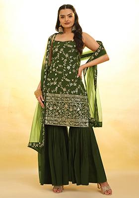 Green Embroidered Georgette Kurta Set