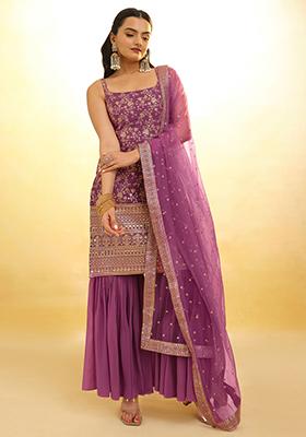 Purple Embroidered Georgette Kurta Set