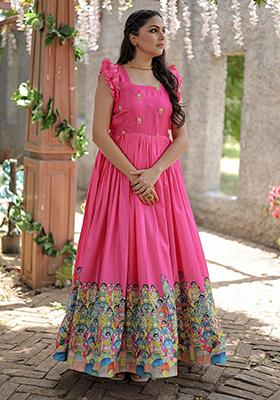 Pink Digital Print Silk Anarkali Set