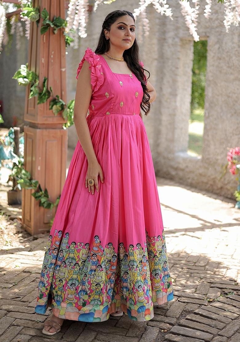 Pink Digital Print Silk Anarkali Set