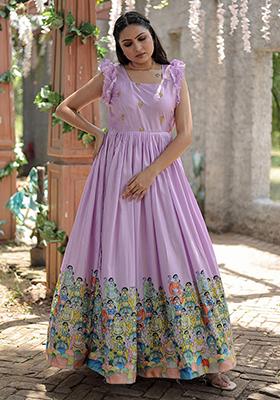 Lavender Digital Print Silk Anarkali Set