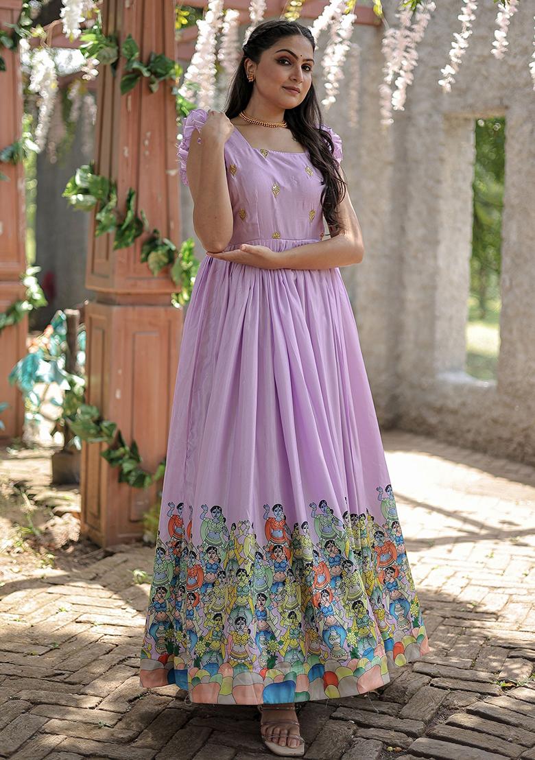 Lavender Digital Print Silk Anarkali Set