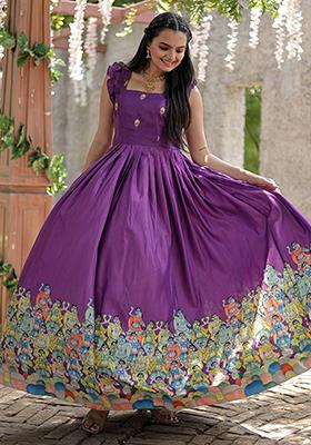 Purple Digital Print Silk Anarkali Set