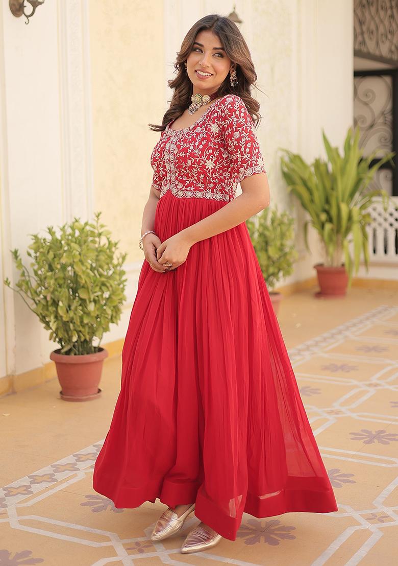 Maroon Embroidered Georgette Anarkali Set