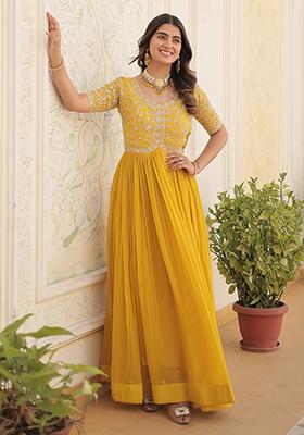 Yellow Embroidered Georgette Anarkali Set