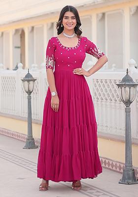 Pink Embroidered Georgette Anarkali Set