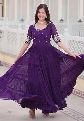 Purple Embroidered Georgette Anarkali Set