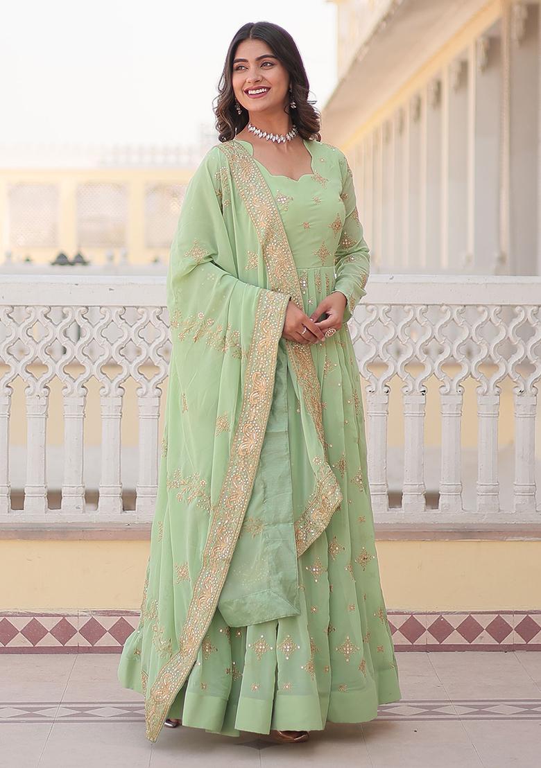 Green Sequin Embroidered Georgette Anarkali Set