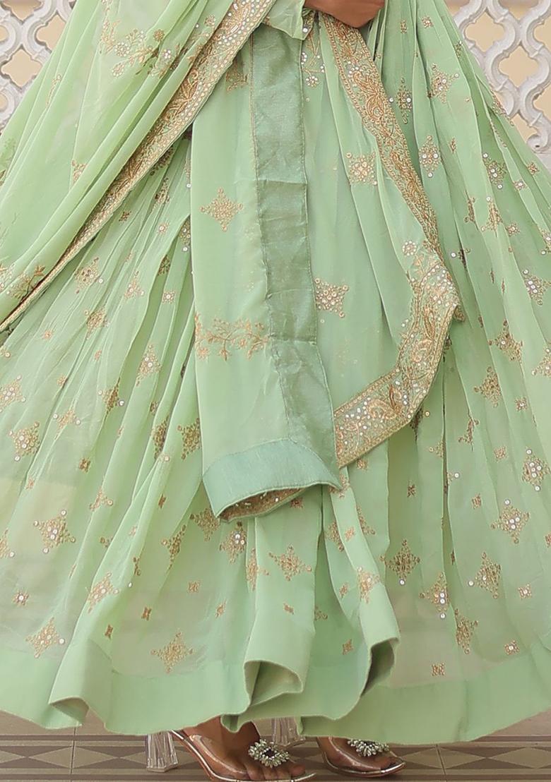 Green Sequin Embroidered Georgette Anarkali Set