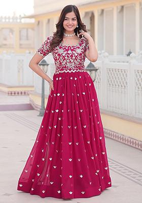 Pink Embroidered Georgette Anarkali Set