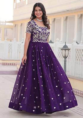 Purple Embroidered Georgette Anarkali Set
