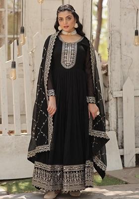 Black Sequin Embroidered Georgette Anarkali Set