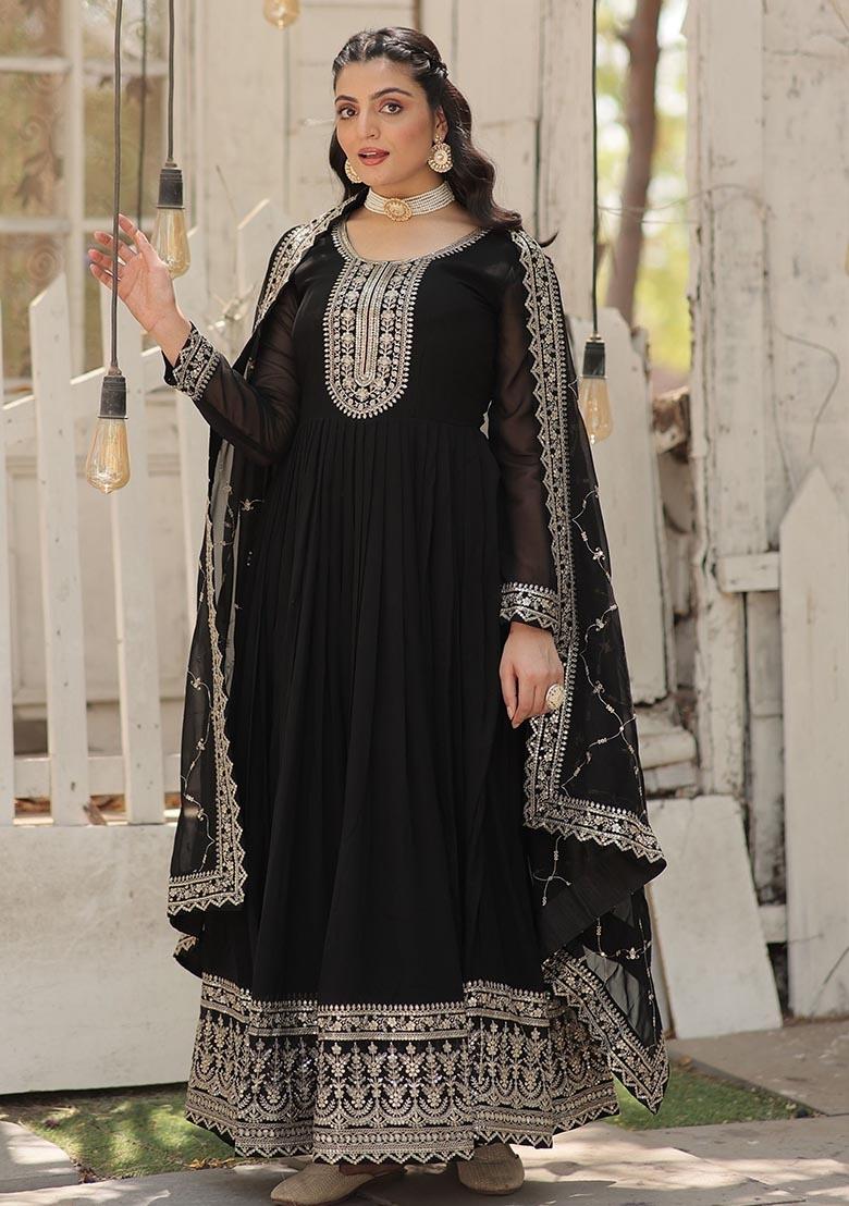 Black Sequin Embroidered Georgette Anarkali Set