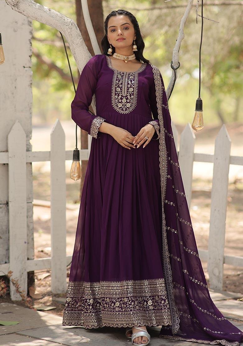Purple Sequin Embroidered Georgette Anarkali Set