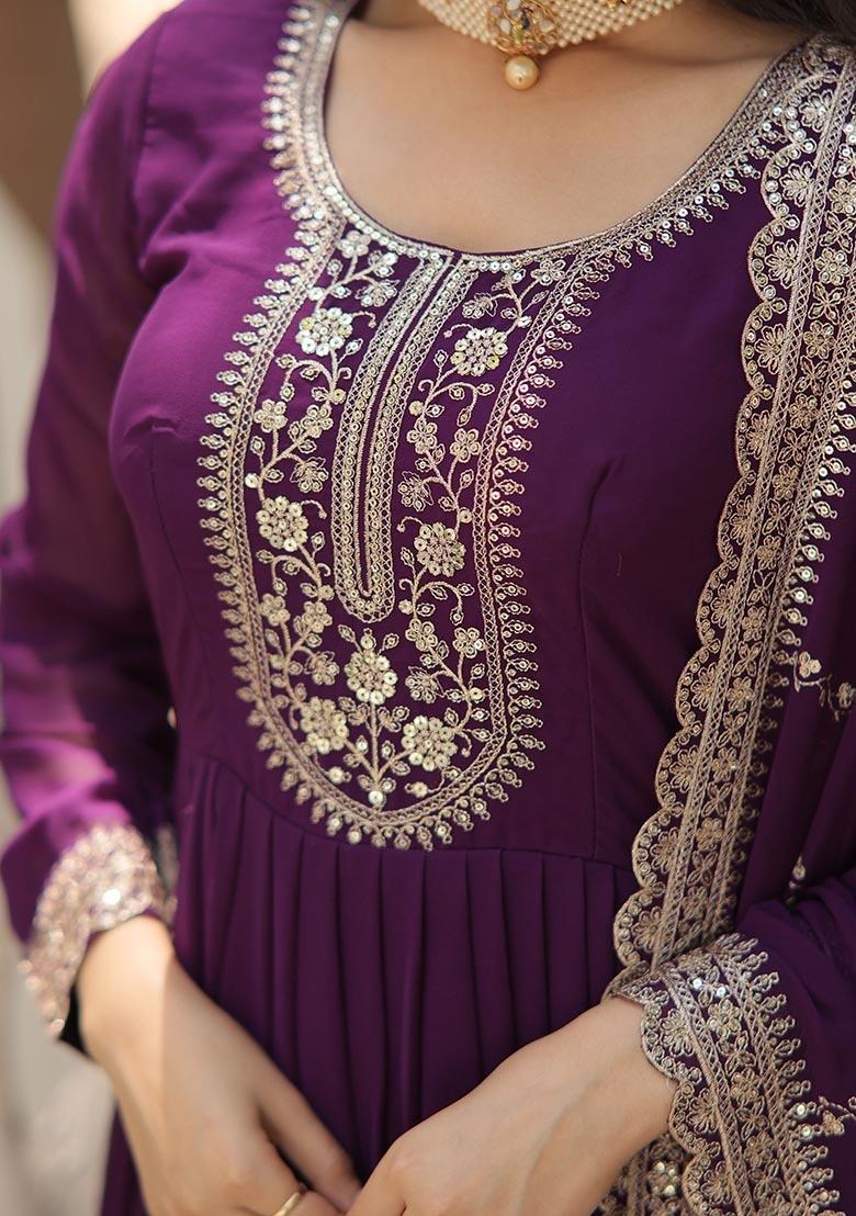 Purple Sequin Embroidered Georgette Anarkali Set