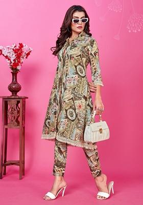 Brown Digital Print Rayon Fusion Set