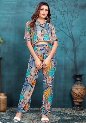 Multicolour Digital Print Silk Fusion Set