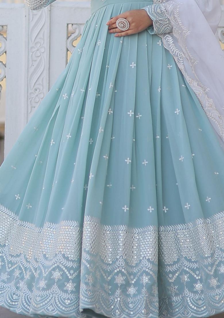 Sky Blue Embroidered Georgette Anarkali Set