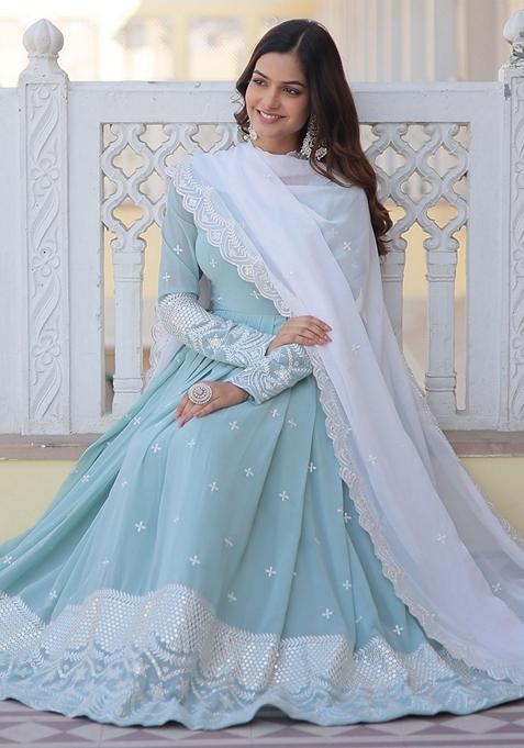 Sky Blue Pure Viscose Georgette Anarkali Choli main image 0