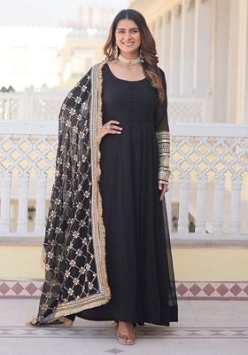 Black Embroidered Georgette Anarkali Set