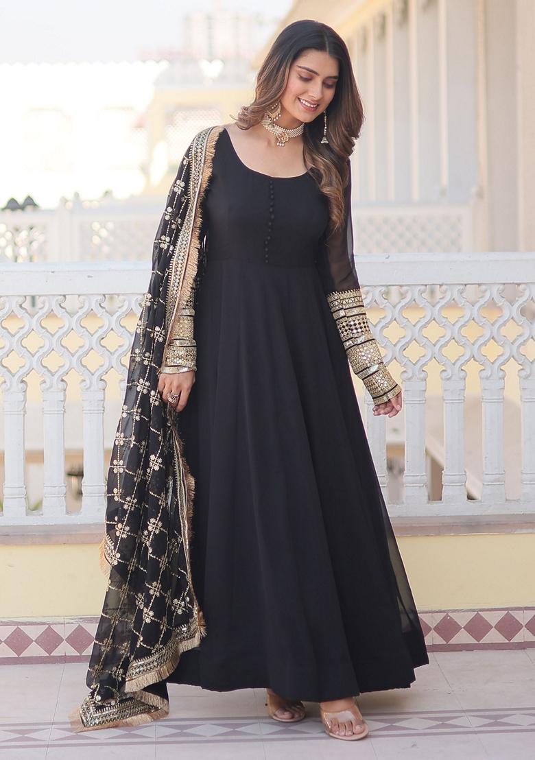 Black Embroidered Georgette Anarkali Set