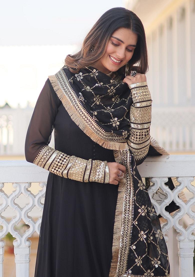 Black Embroidered Georgette Anarkali Set