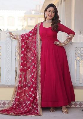 Pink Embroidered Georgette Anarkali Set