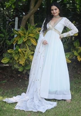 White Embroidered Georgette Anarkali Set