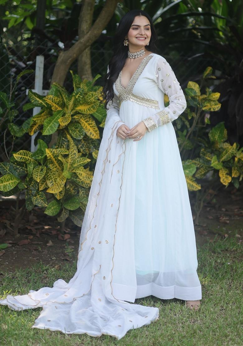 White Embroidered Georgette Anarkali Set